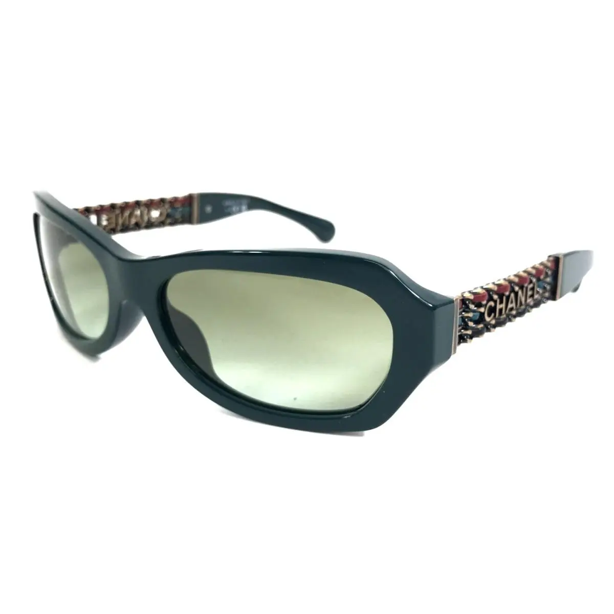 Chanel Sunglasses 5537-Q-A c.1459/S3 Green Vendome Woven Leather w/ Green Lenses
