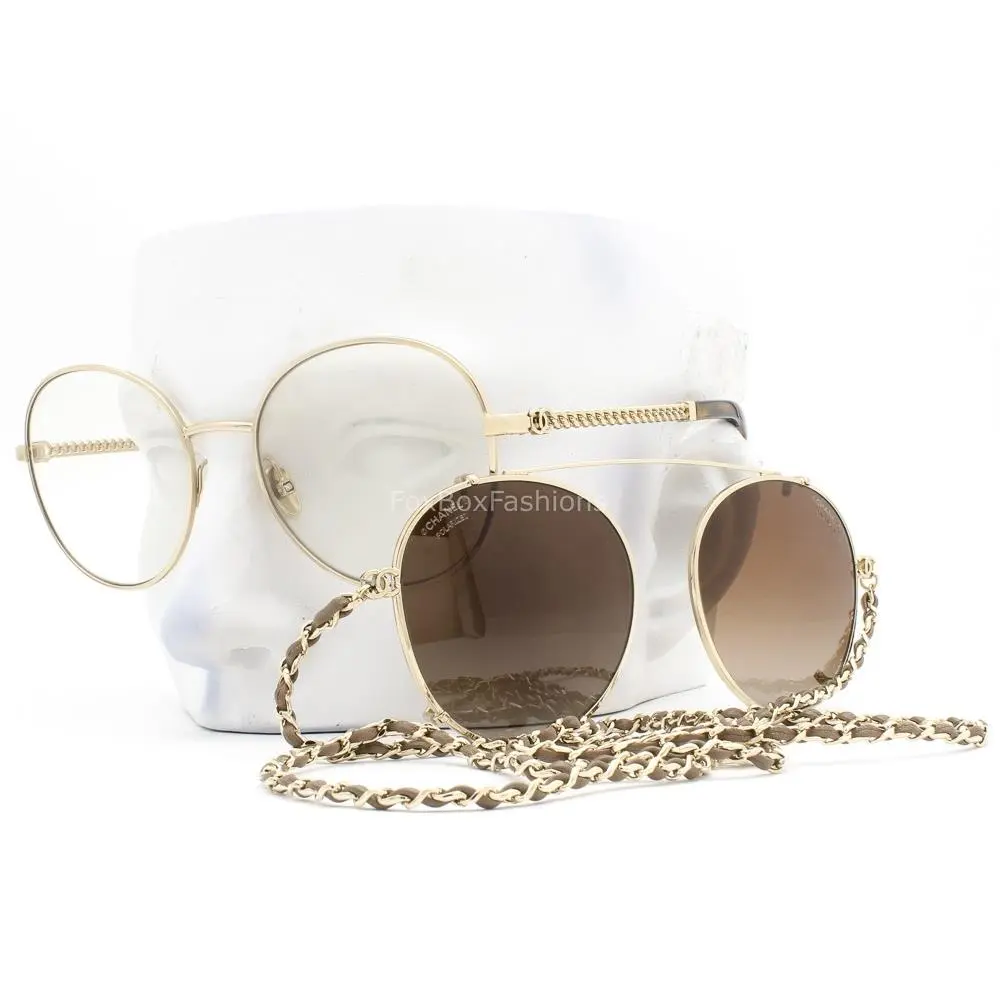 Chanel Blue Light Glasses ch4291 429/SB Pale Gold Clip-on Sunglass Lens Cha
