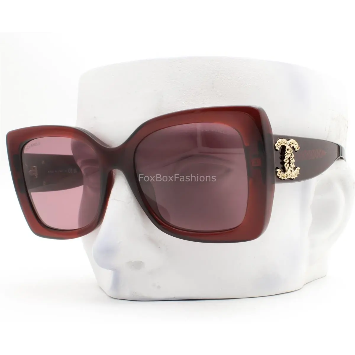 Sunglasses Crystal Bordeaux Red Gold Logo ch5555A 1819/EV W/case by Chanel
