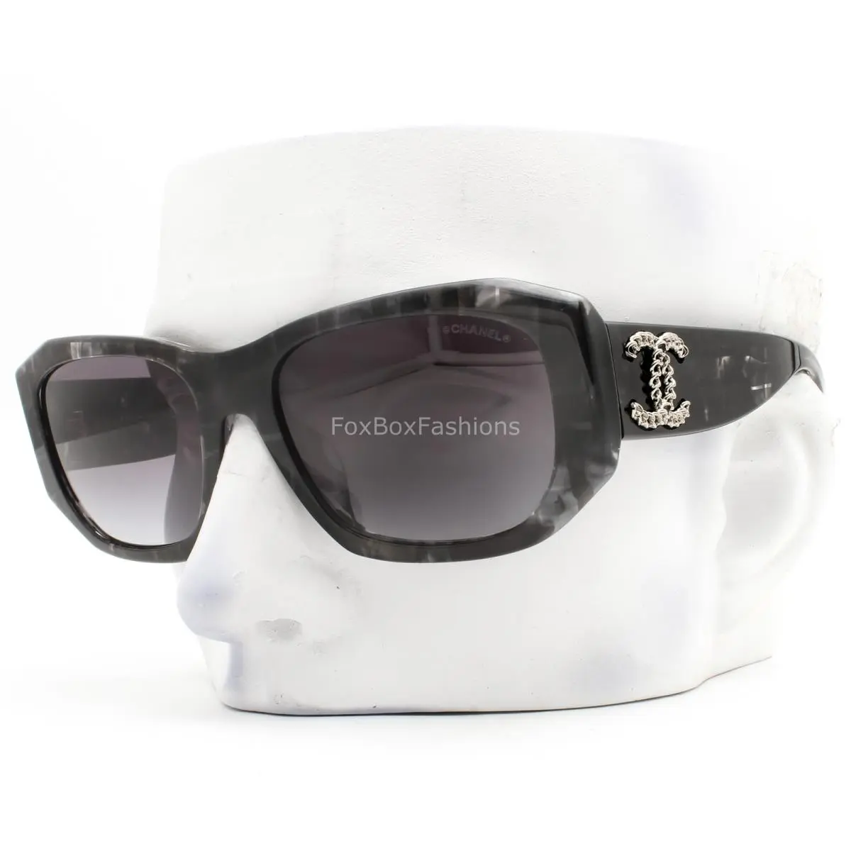 Sunglasses Black Gray Tweed Silver CC Logo ch5554-A 1817/S6 with Case by Chanel