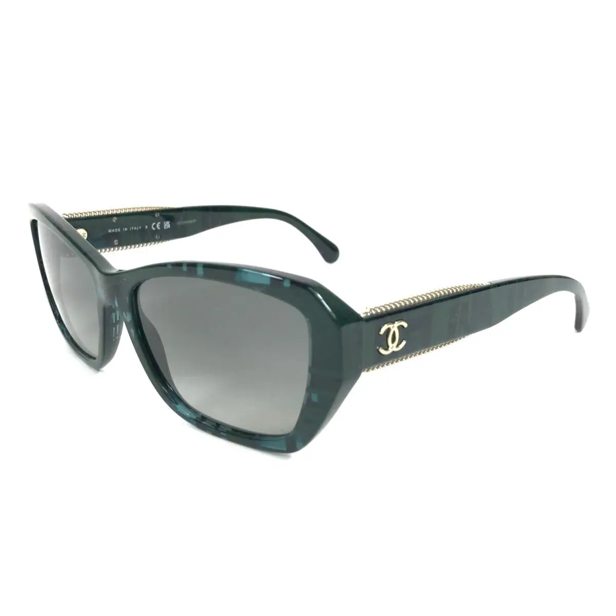 Chanel Sunglasses 5516 c.1666/71 Clear Green Plaid Frames w Grey Gradient Lenses