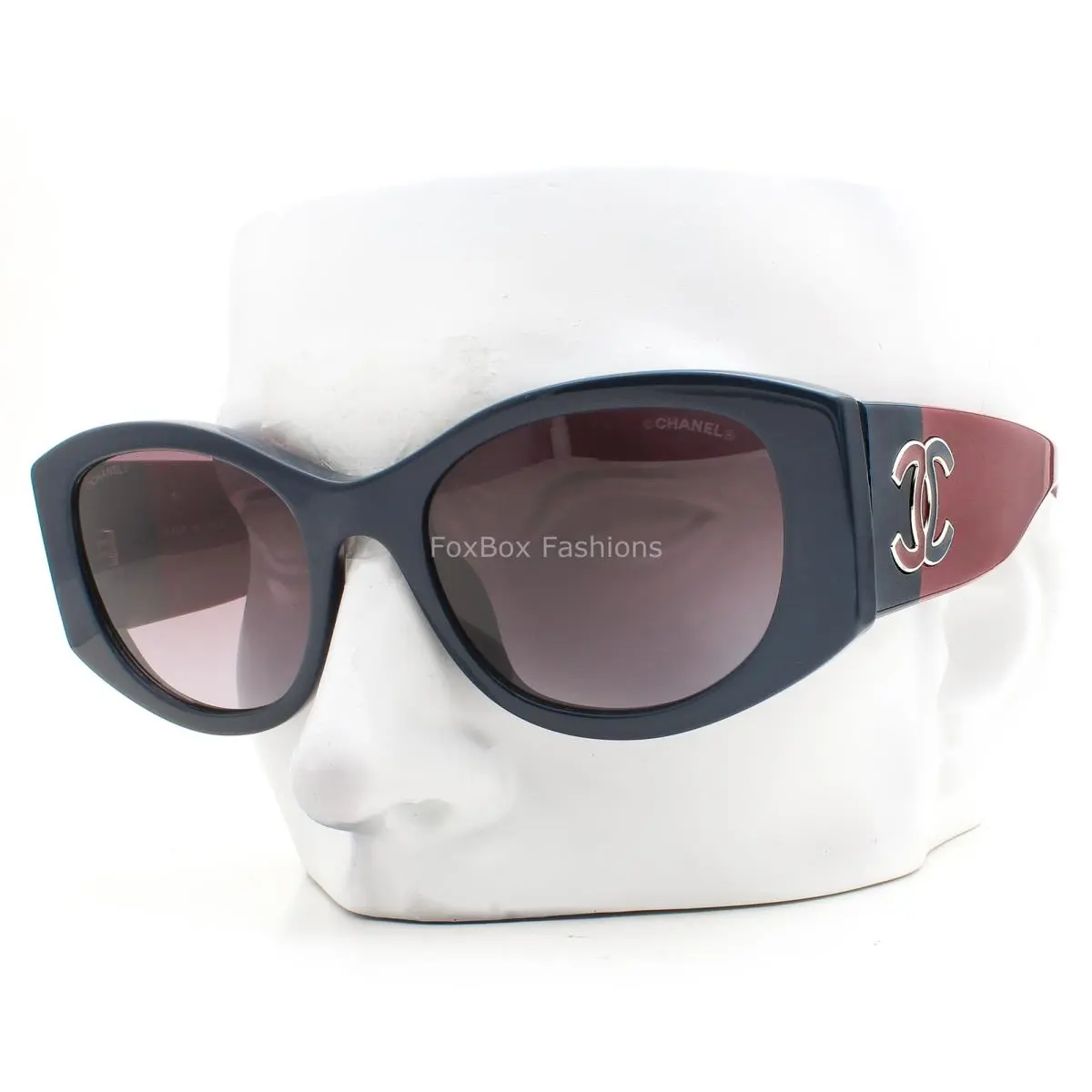 Sunglasses Navy Blue on Red Silver CC Outline Logo ch5524A 1768/S1 W/case by Chanel