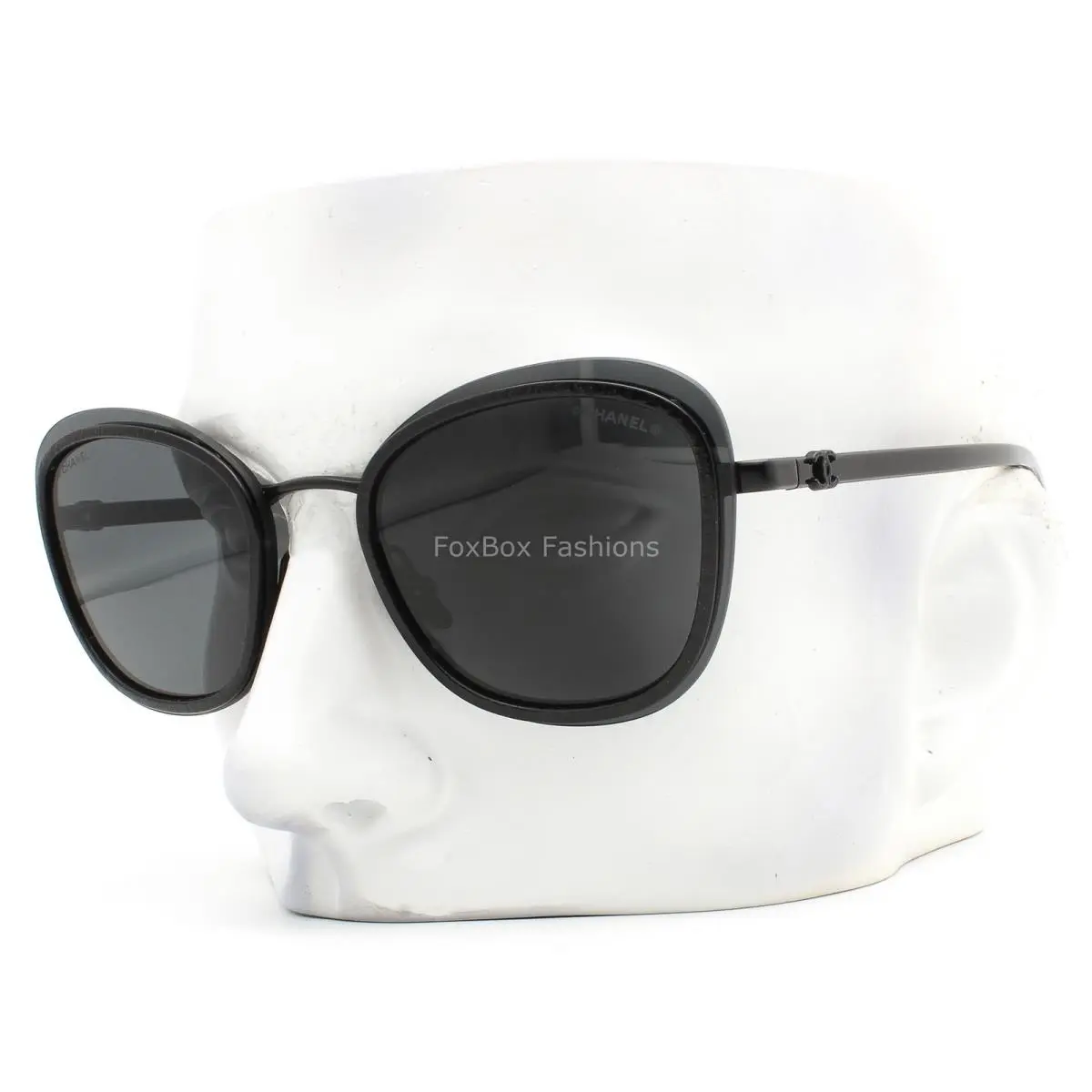 Chanel Sunglasses ch4264 101/S4 Black Etched Metal Interlocking CC Logo W/case