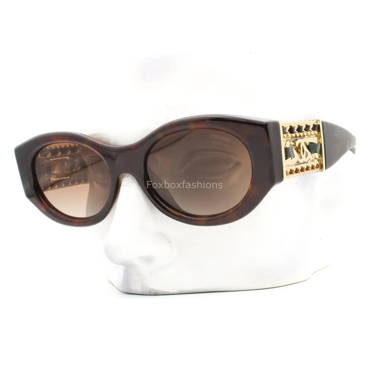Chanel Sunglasses ch5536QA 714/S9 Brown Tortoise Gold Chain Polarized W/case