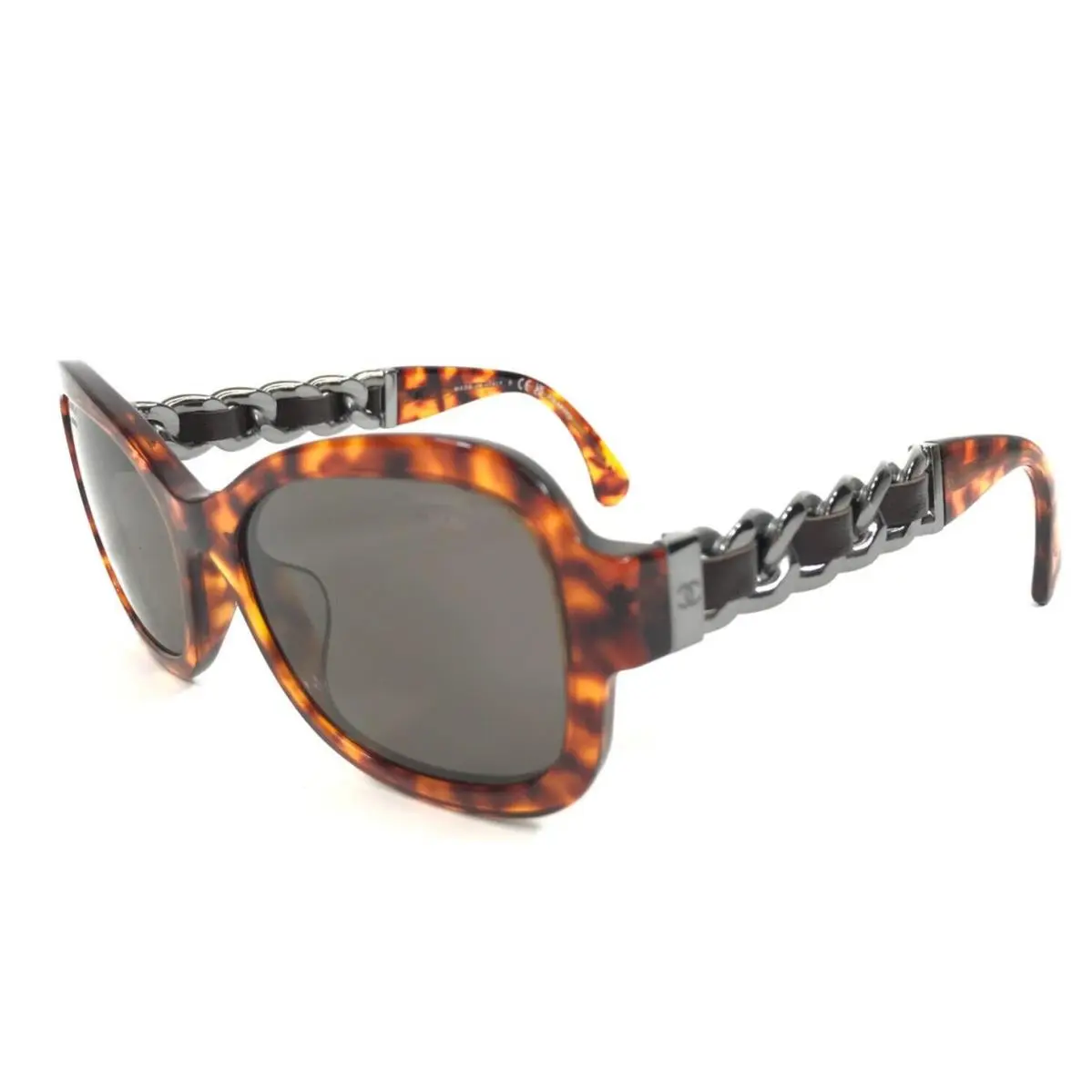 Chanel Sunglasses 5465-Q-A c.714/83 Tortoise Leather Chain Gray Polarized Lenses