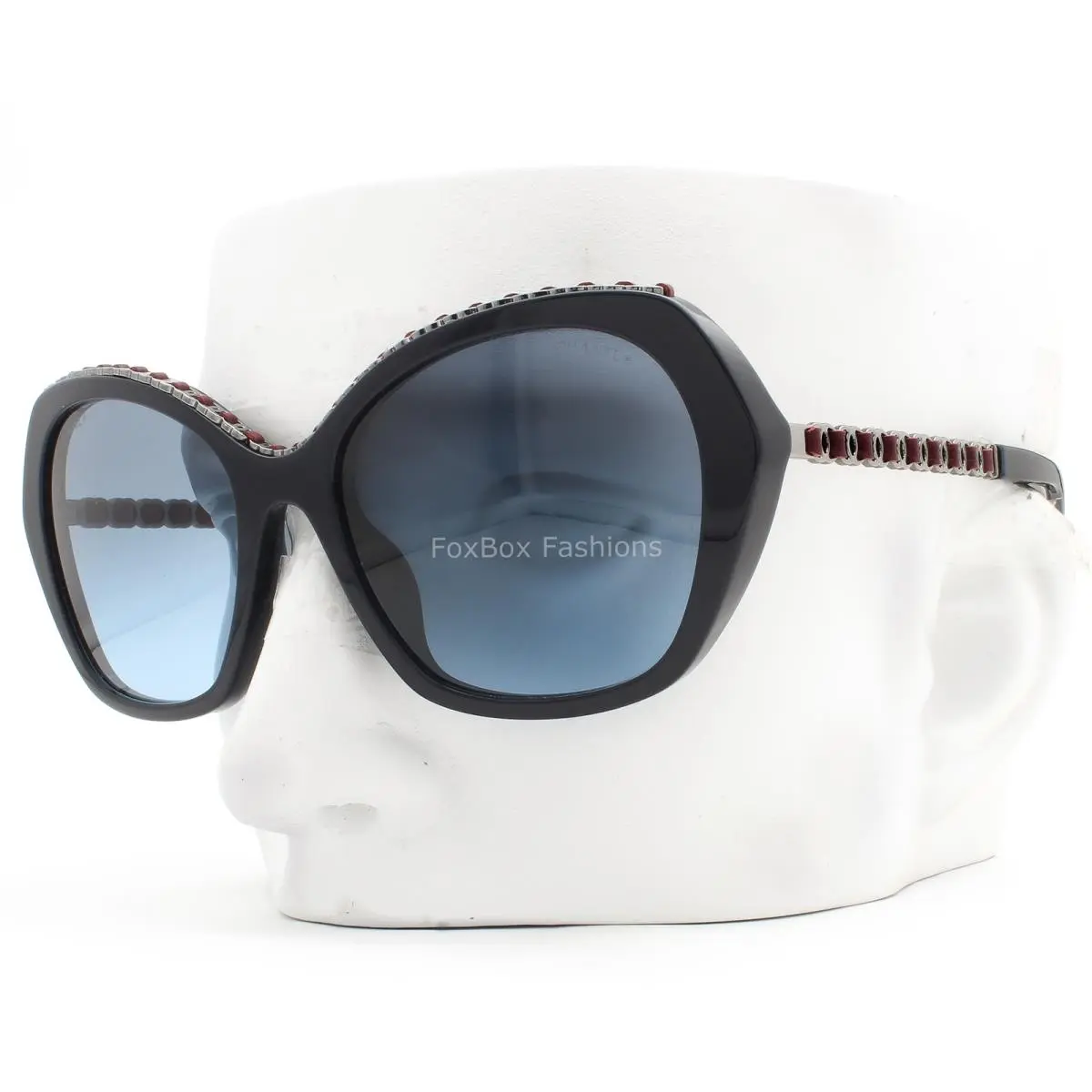 Chanel Sunglasses Dark Blue Gunmetal CC Logo Chain Trim 5547QA 1462/S2 with Case