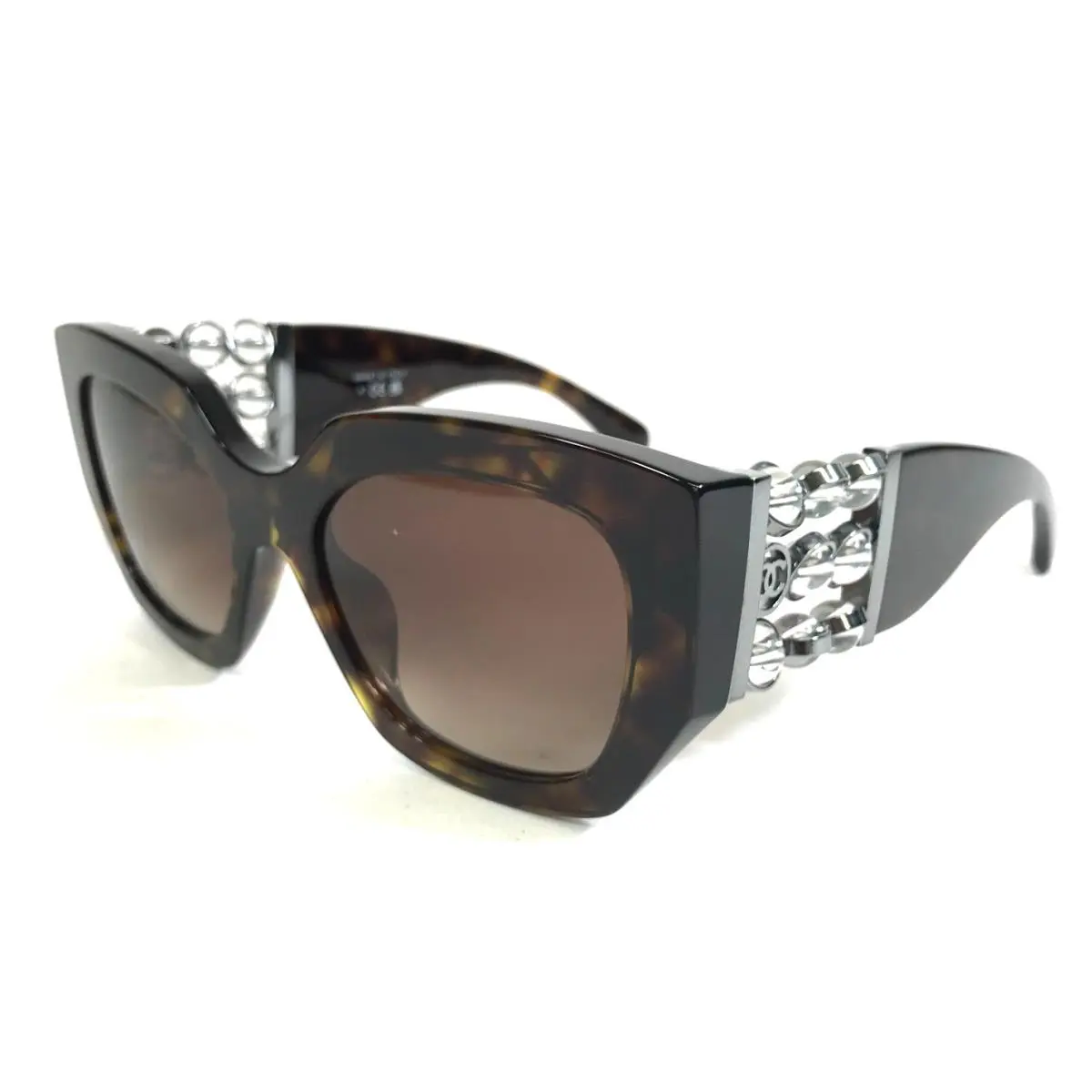 Chanel Sunglasses 5545-A c.714/S5 Dark Havana Glass Pearls Frames w Brown Lenses