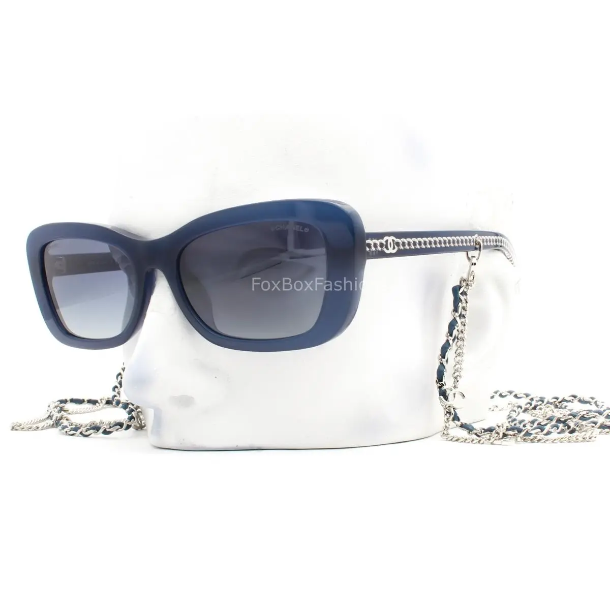 Sunglasses Milky Dark Blue Silver CC Logo Chain ch5553A 1816/1G with Case by Chanel