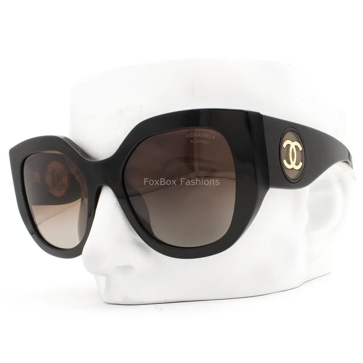 Sunglasses Polished Black Gold CC Brown Polarized ch5550A 786/S9 W/case by Chanel