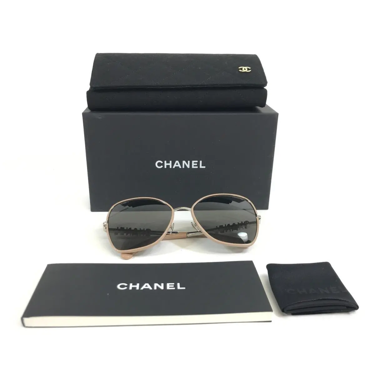 Chanel Sunglasses 4283 c.261/3 Silver Beige Butterfly Frames with Brown Lenses