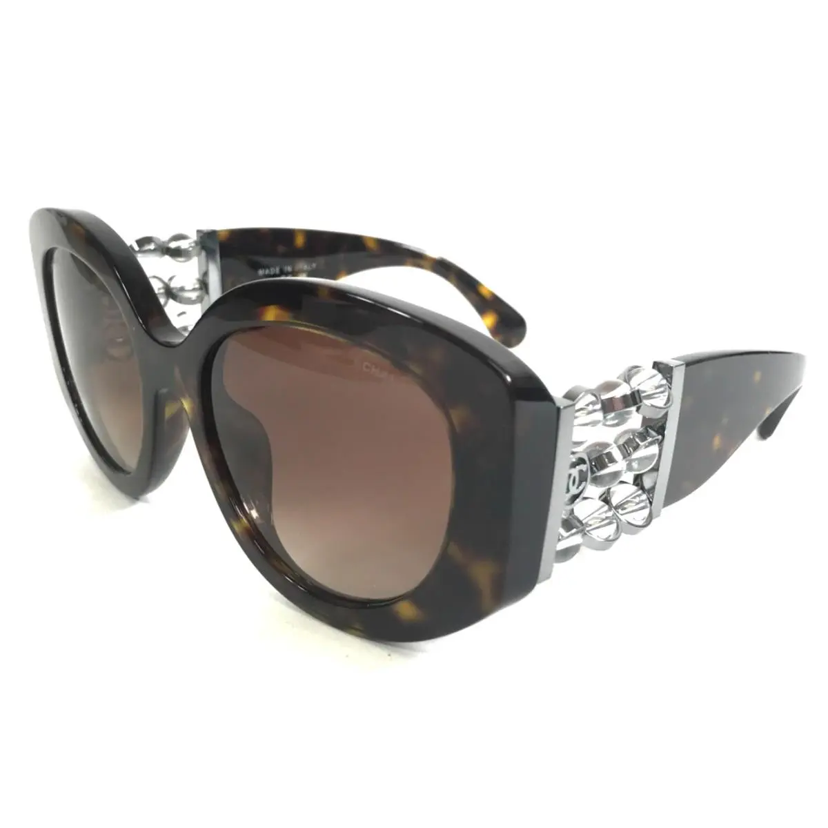 Chanel Sunglasses 5543-A c.714/S5 Havana Silver Glass Pearl Frames Brown Lenses