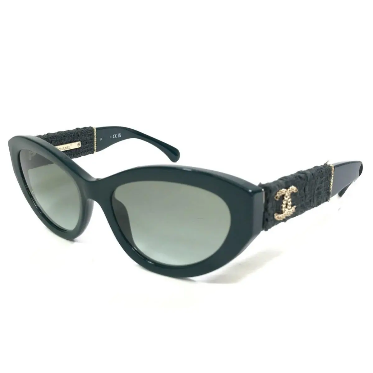 Chanel Sunglasses 5513 c.1459/S3 Green Gold CC Tweed Frames with Green Lenses