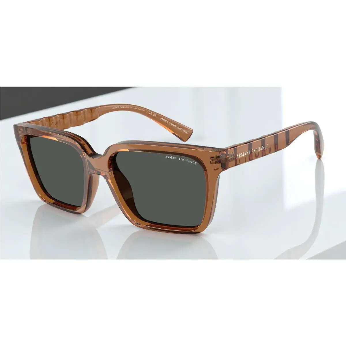 AX4147S 835887 Shiny Transp Brown Dk Grey 56 mm Men`s Sunglasses by Armani Exchange