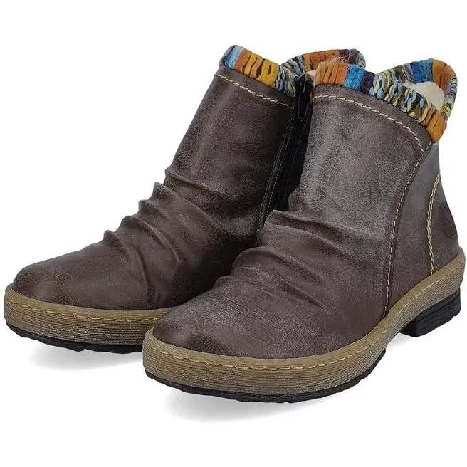 Rieker Women`s Z6755-45 Pull-on Basalt Leather Walking Zip Ankle Boot - Stock