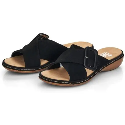 Rieker Women`s 65995-00 Open Toe Black Synthetic Casual Walking Sandal - Stock