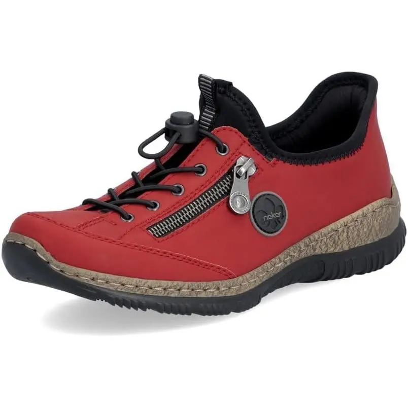 Rieker Women`s N3267- 33 Round Toe Red Leather Casual Lace-up Sneaker - Stock