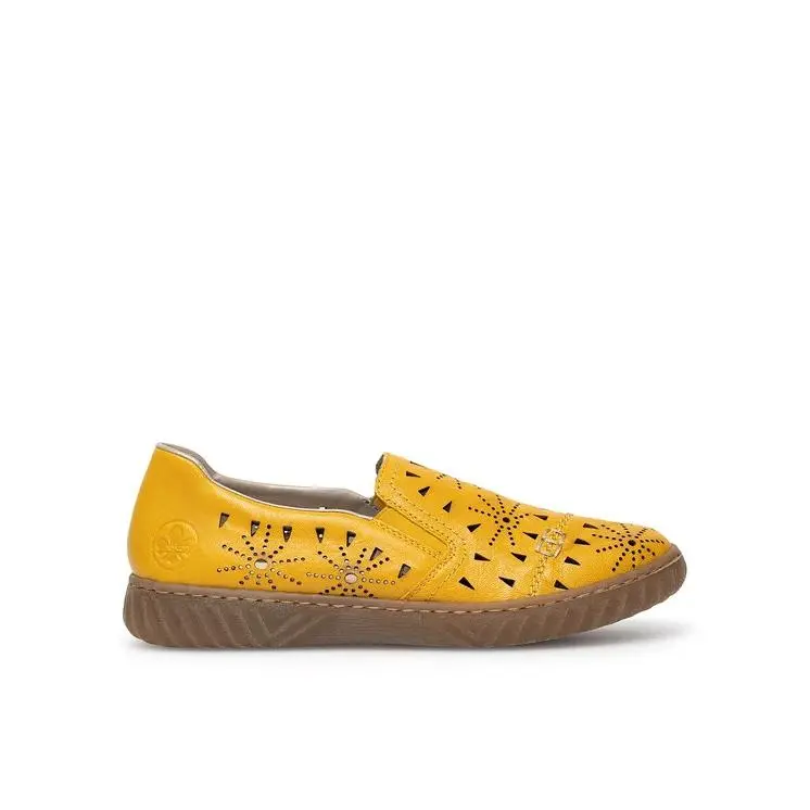Rieker Women`s N0967-68 Round Toe Yellow Leather Comfort Slip-on - Stock