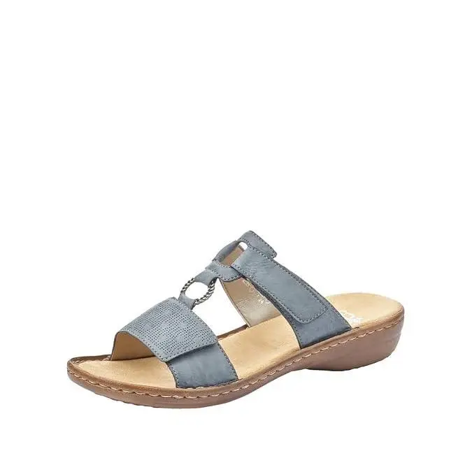 Rieker Women`s 60885-12 Open Toe Blue Synthetic Pull-on Casual Mule - Stock