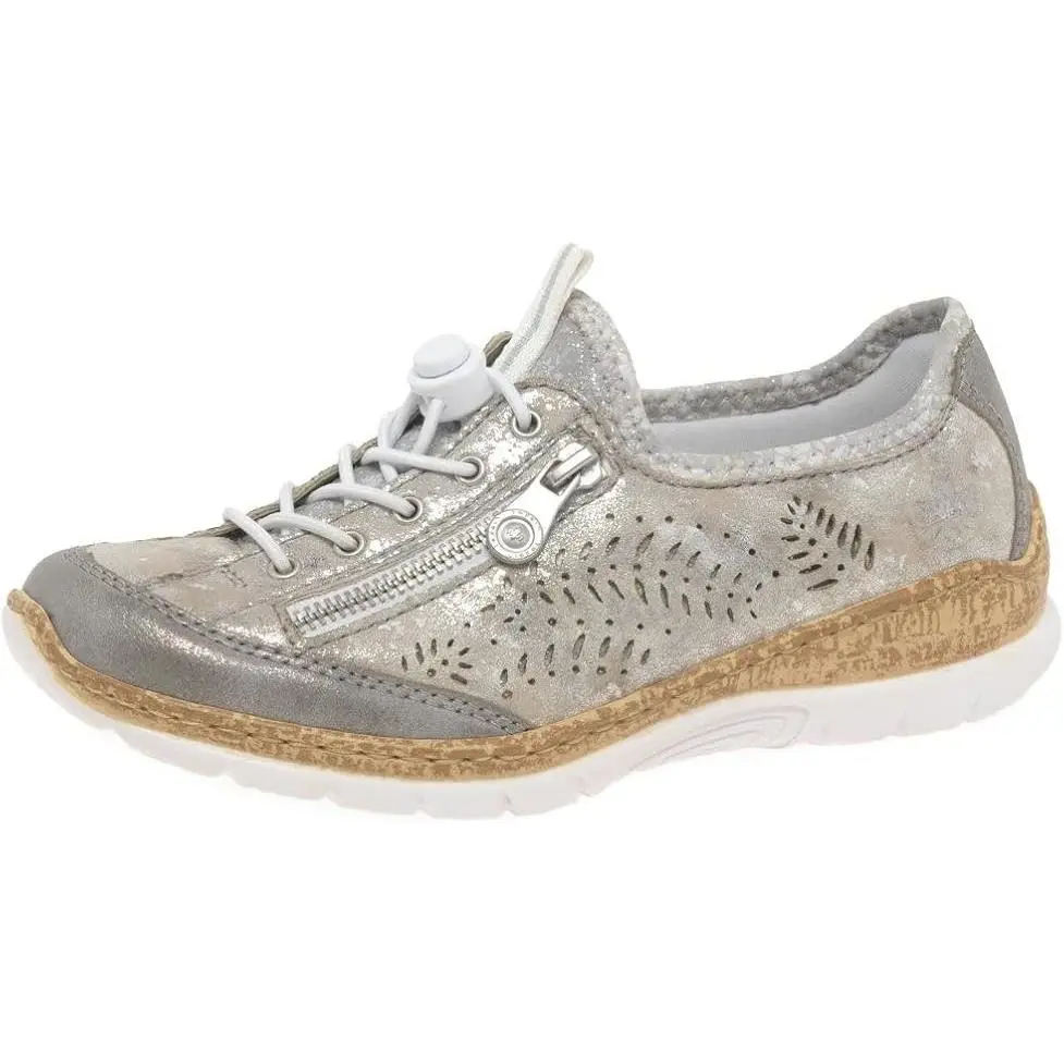 Rieker Women`s N42K6-40 Closed Toe Silver Textile Casual Sport Sneaker - Stock