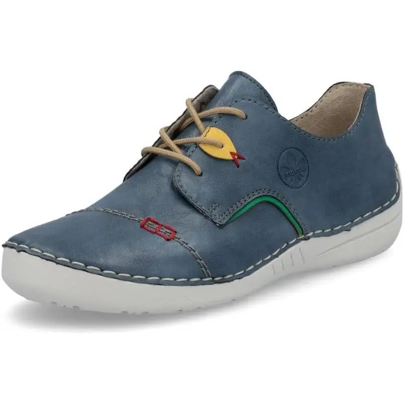 Rieker Women`s 52528-14 Closed Toe Blue Leather Comfort Walking Sneaker - Stock