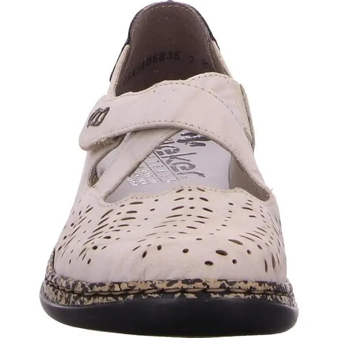 Rieker Women`s 46375-60 Closed Toe Beige Leather Walking Mary Jane - Stock