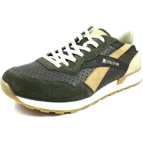 Rieker Men`s U0302-52 Closed Toe Khaki Leather Lace-up Comfort Sneaker - Stock
