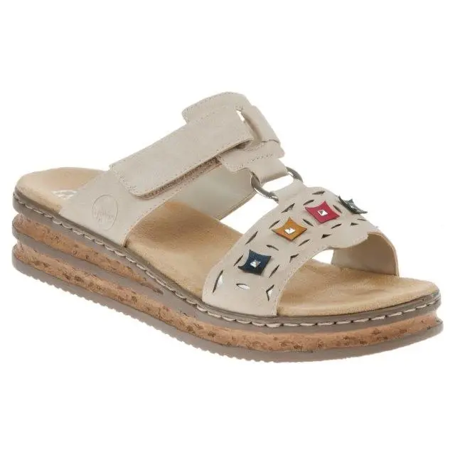 Rieker Women`s 62924-60 Open Toe Beige Synthetic Platform Heel Sandal - Stock