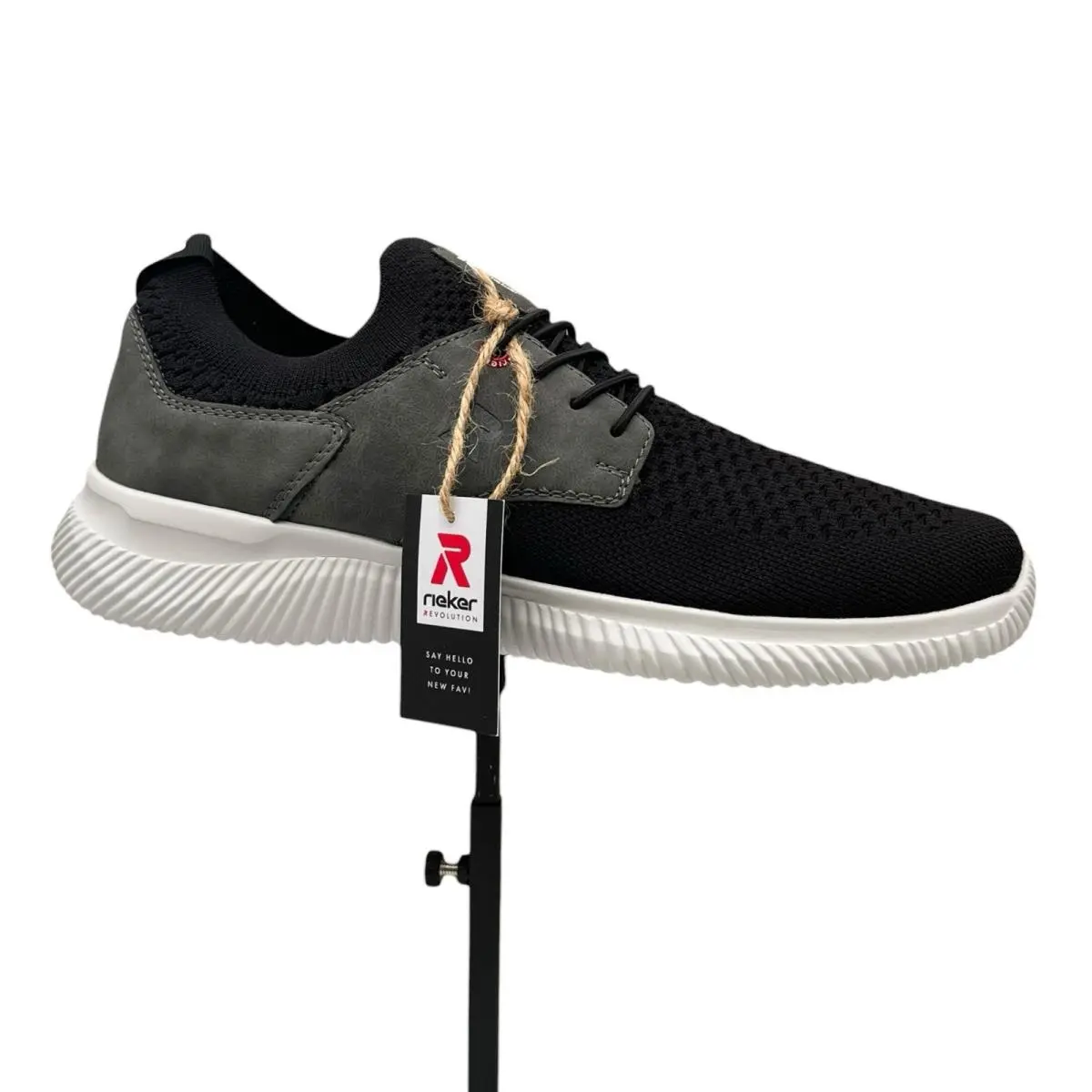 Rieker Men`s Max Casual Sporty Shoes Size 11.5 EU 45 Black/grey Knit Slip-on