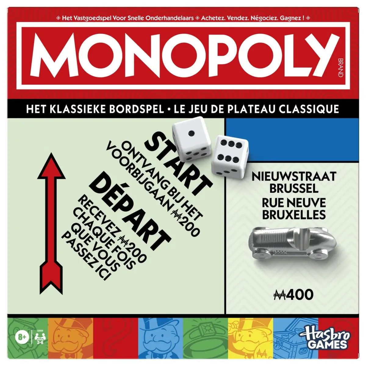 Monopoly Board Game with Storage Box and Large Size Pawns - French - Dutch Versi