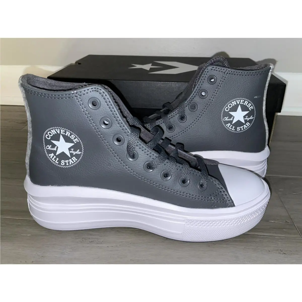 Ctas Move Hi Platform Sneakers Leather Utility Grey Women`s Size 8.5 by Converse