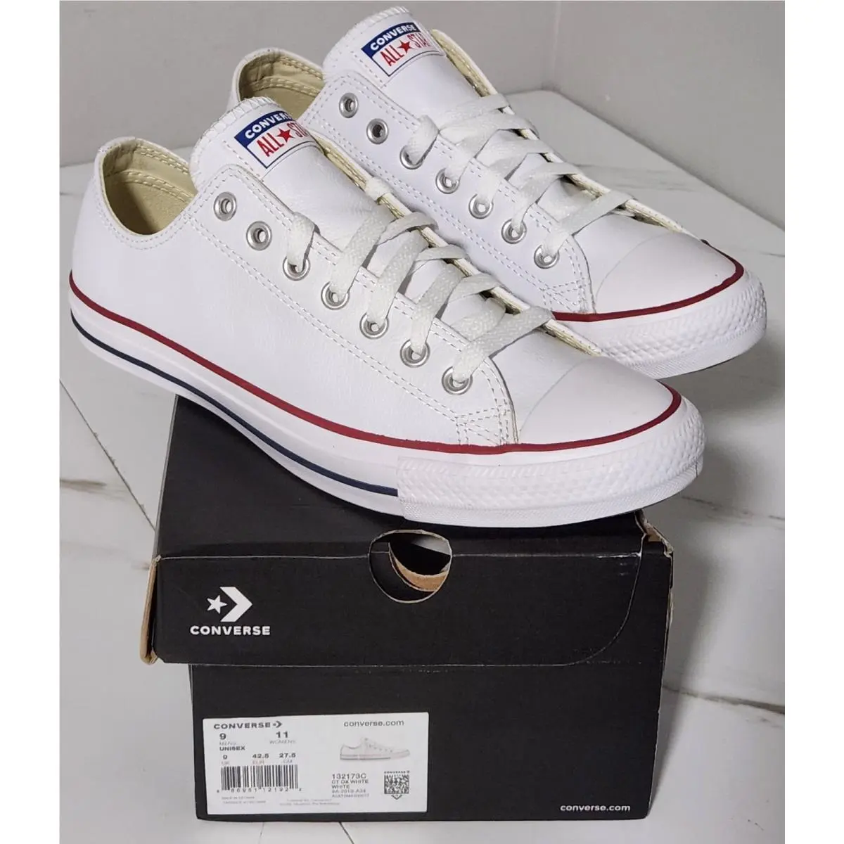 Chuck Taylor All Star Low White Leather Ox Shoes Sz M9 W11 by Converse