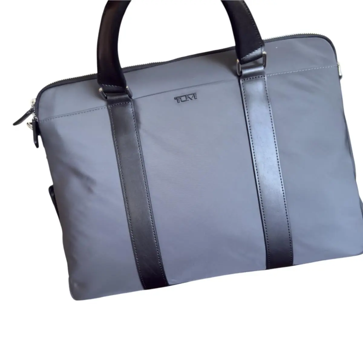 Tumi Thornbury Grey Nylon Leather Triple Compartment Briefcase Bag 136350