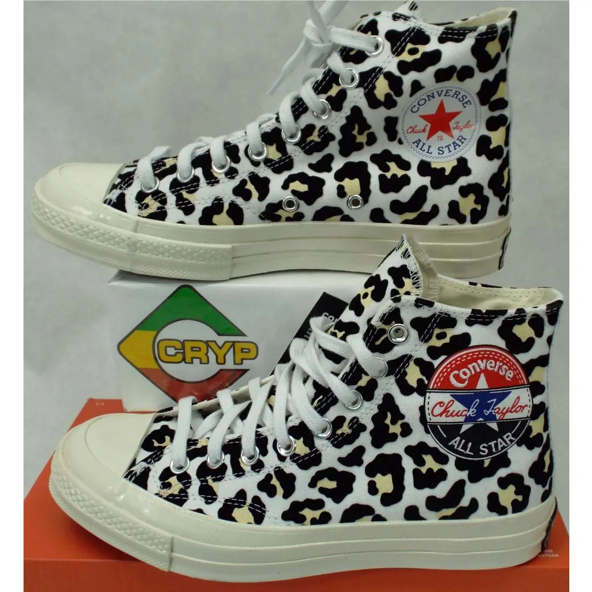 Mens 8  Chuck 70 Hi Leopard Chetah White Shoes 166748C by Converse
