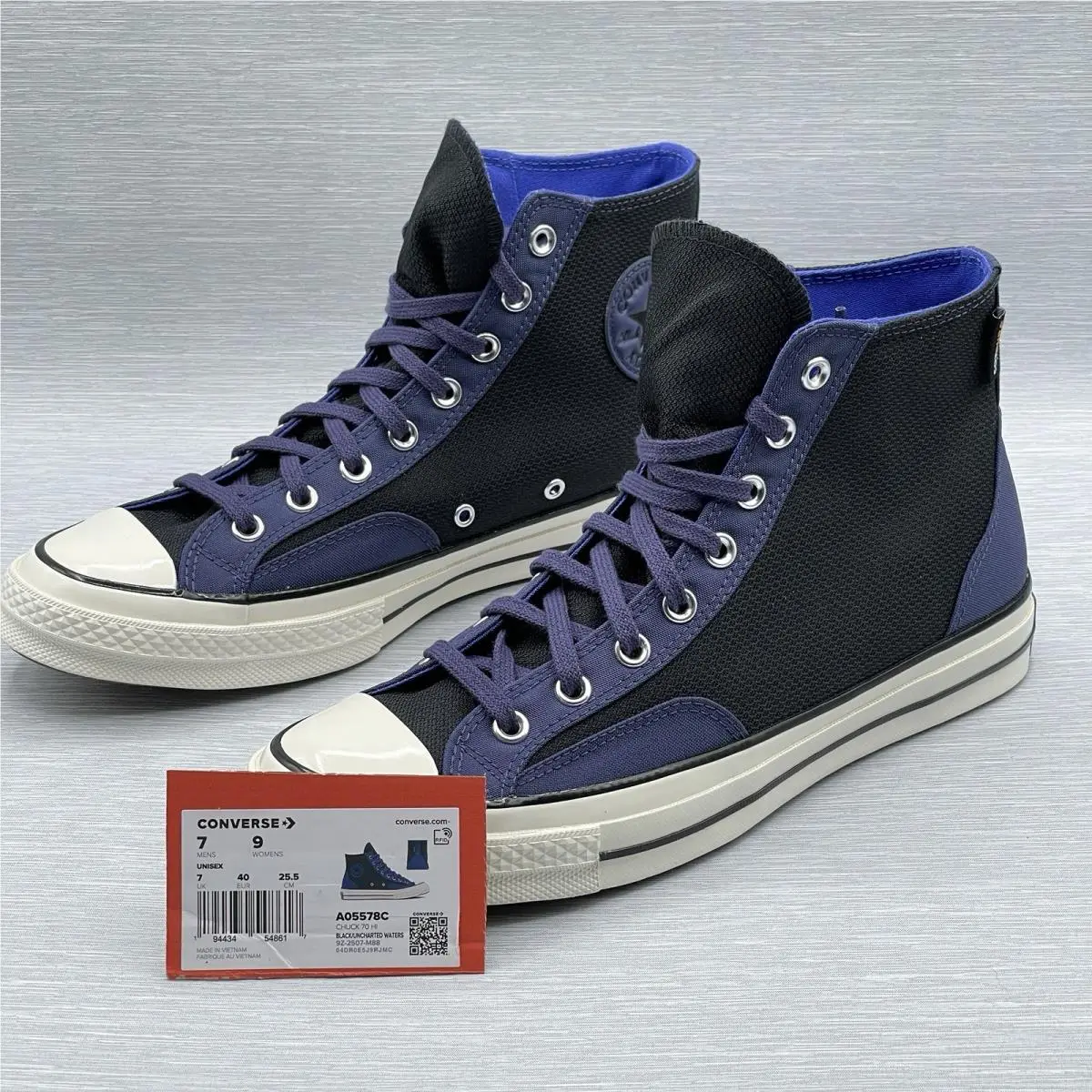 Chuck 70 Men`s 7 Sneakers Black Blue Utility Cordura Women`s 9 A05578C by Converse