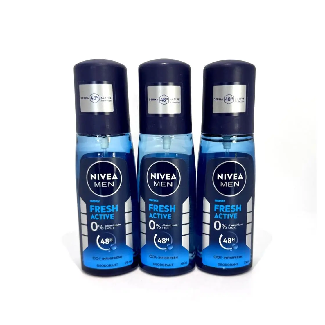 Men Deodorant Fresh Active Atomizer Set -glass BOTTLE-3 x 75ml by Nivea