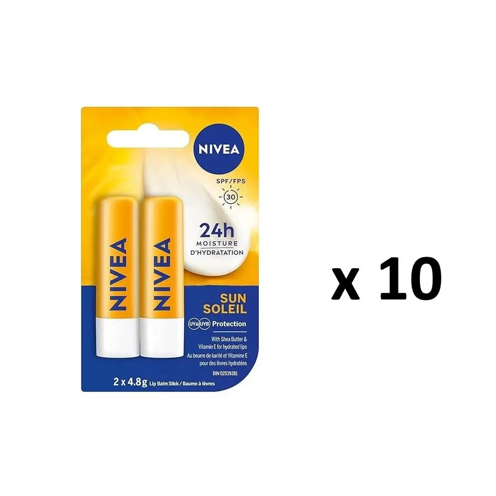 Sun Caring Lip Balm Sticks with Spf 30 Duo Pack 2 X 4.8 G 10 Pack by Nivea