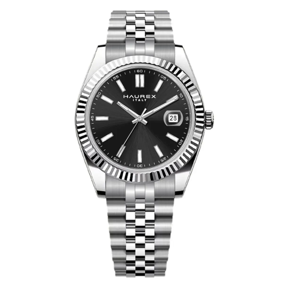 Haurex Impero Black Dial / Stainless Steel Bracelet Black Dial Wristwatch 4A518UNN