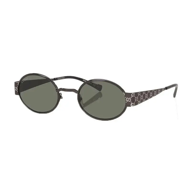 GG1854S Oval Metal Womens Sunglasses 51mm 001 Shiny Dark Ruthenium with GG Pathern by Gucci