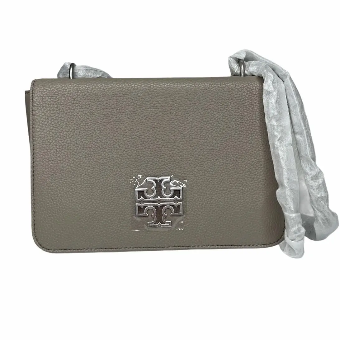 Britten Leather Adjustable Shoulder Bag French Grey/silver by Tory Burch