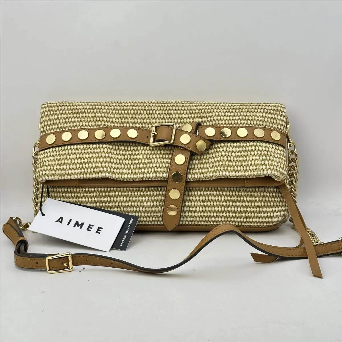 Tory Burch Aimee Kestenberg Womens Jagger Convertible Crossbody Woven Raffia Natural