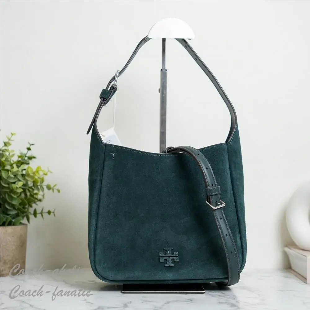 Tory Burch Small Slouchy Shoulder Bag Crossbody in Warm Teal Suede