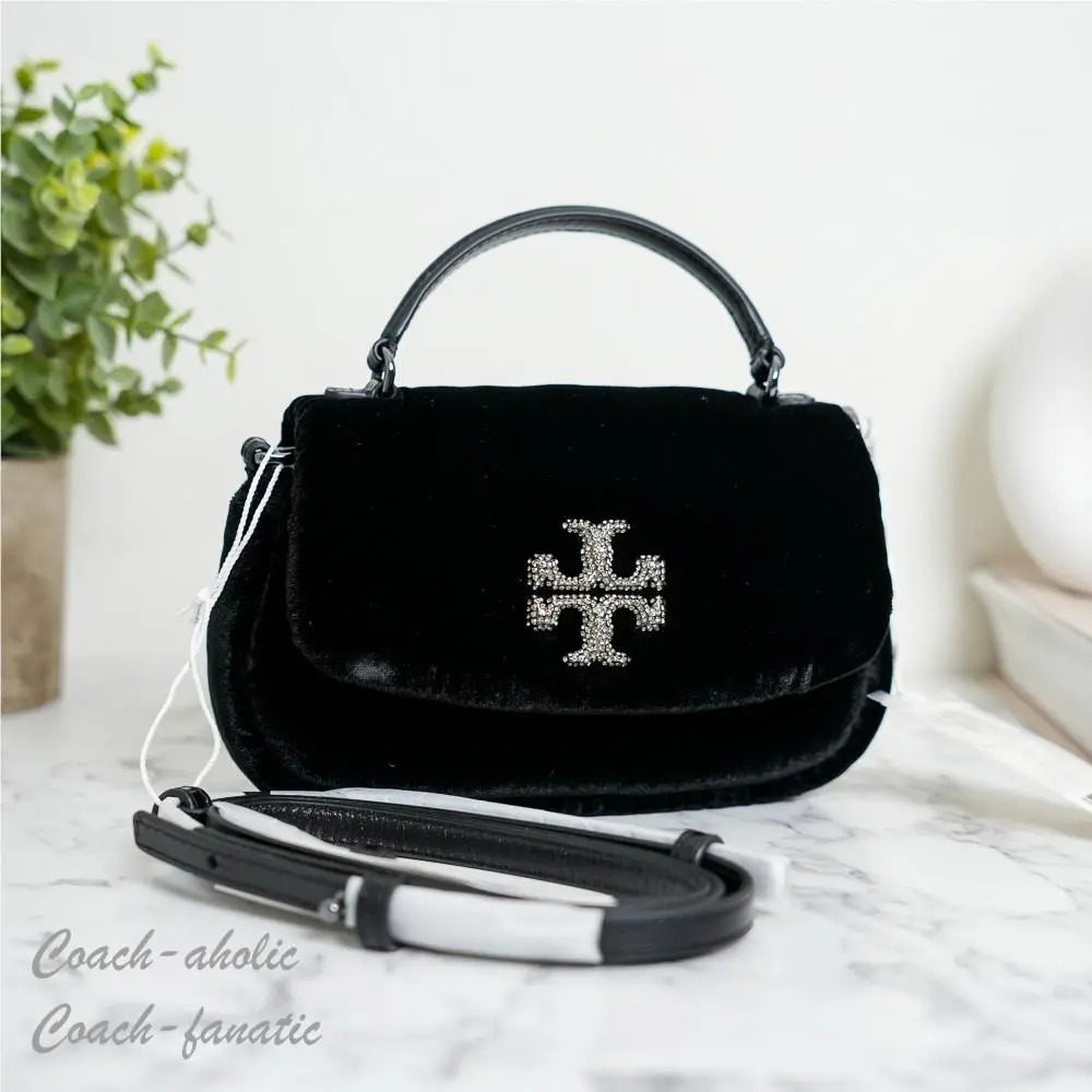 Britten Velvet Puffy Mini Top Handle Satchel Crossbody in Black by Tory Burch