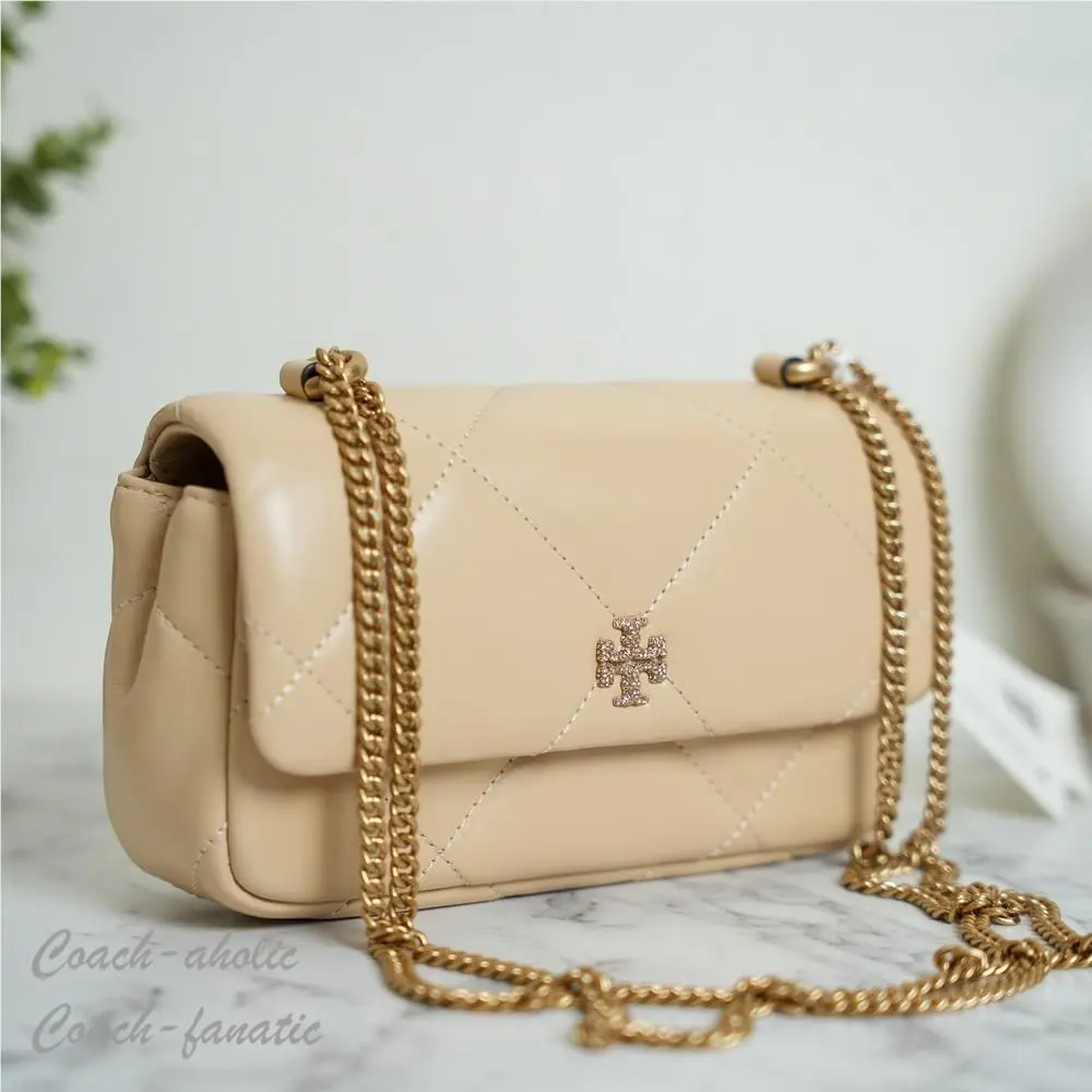 Tory Burch Mini Kira Pavé Quilted Leather Shoulder Bag Crossbody in Soft Serve