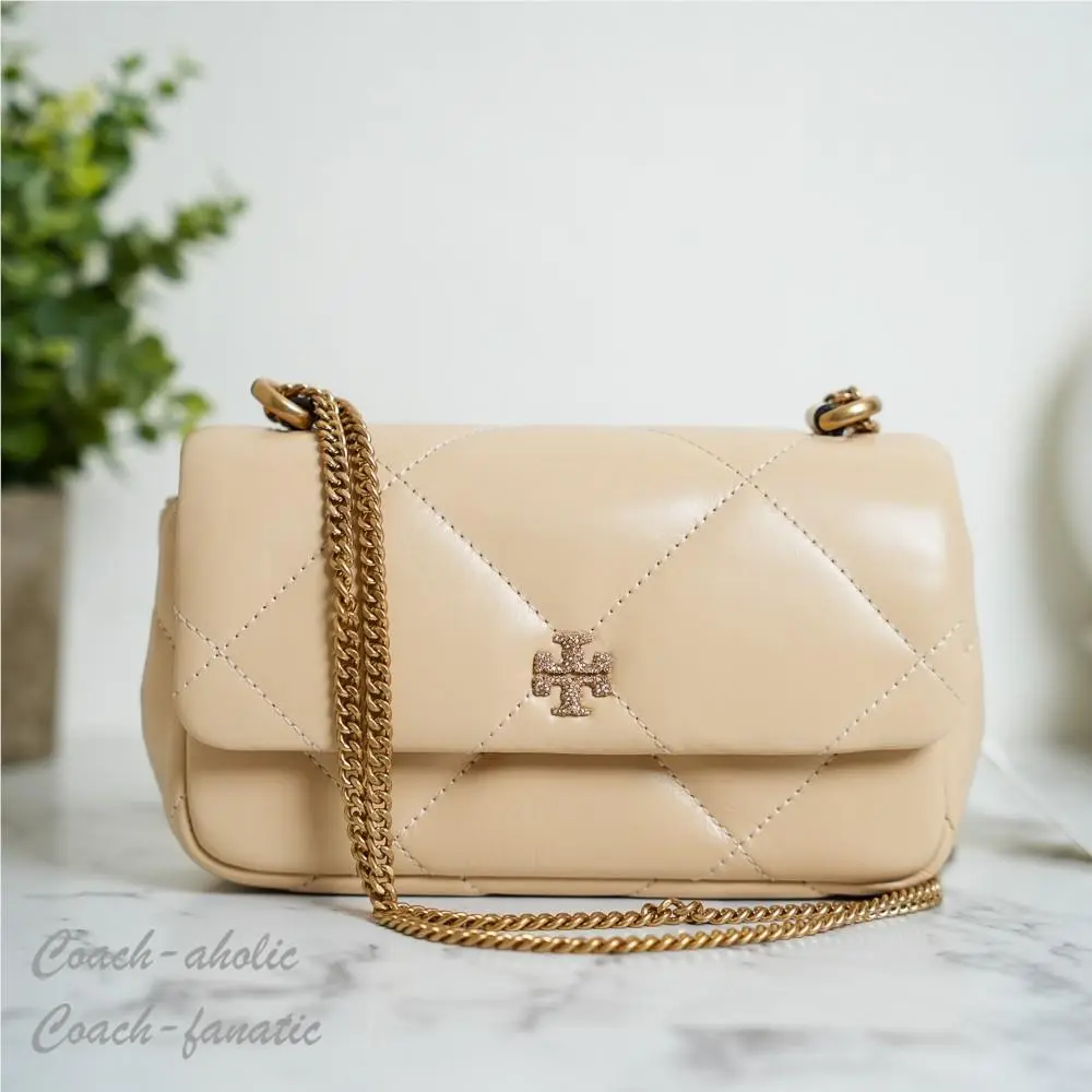 Tory Burch Mini Kira Pavé Quilted Leather Shoulder Bag Crossbody in Soft Serve