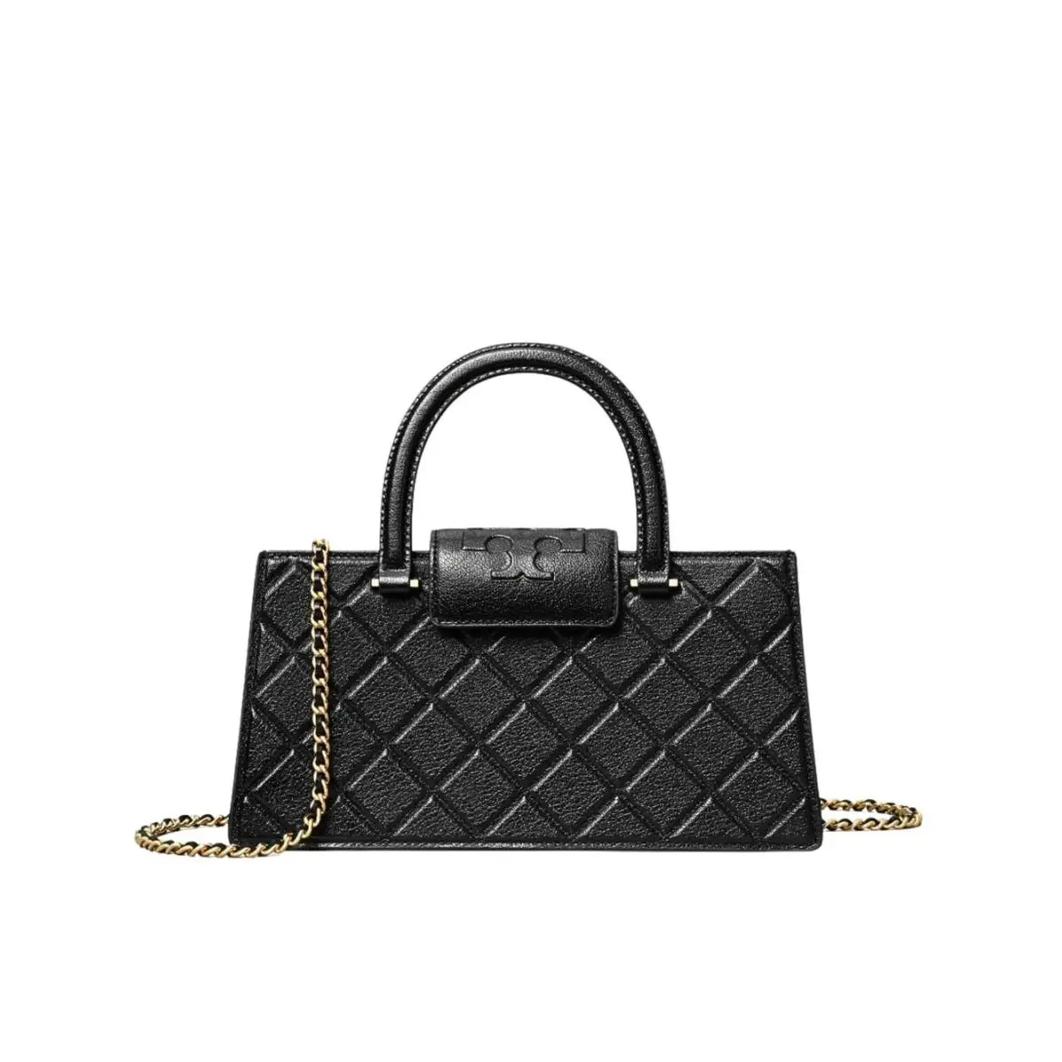 Fleming East West Leather Satchel Bag - Black by Tory Burch