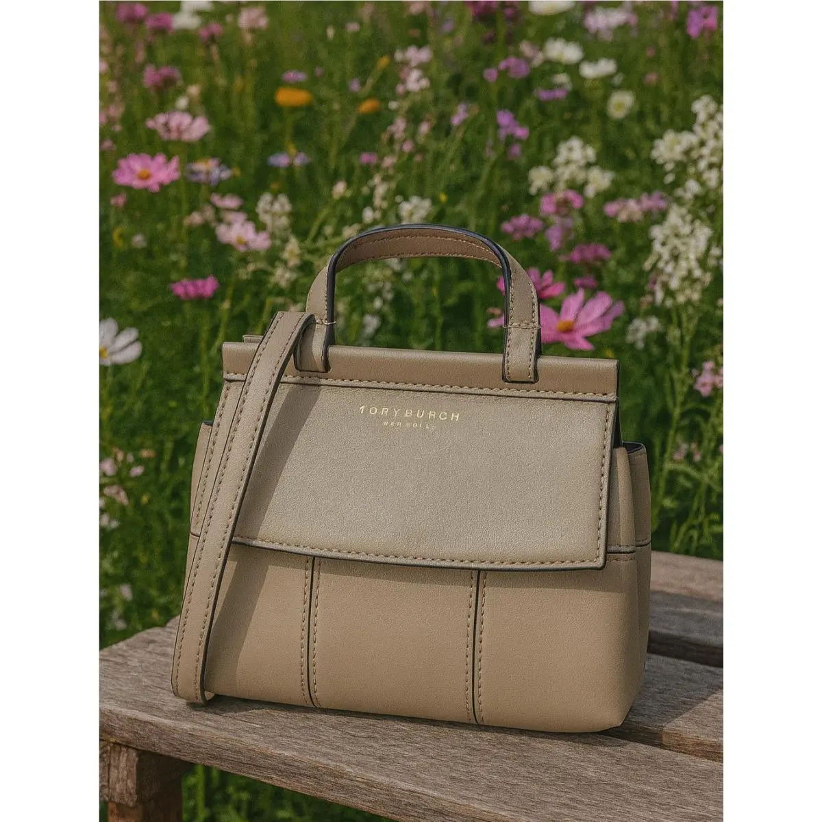 Block T French Gray Leather Mini Top Handle Satchel/crossbody Bag by Tory Burch