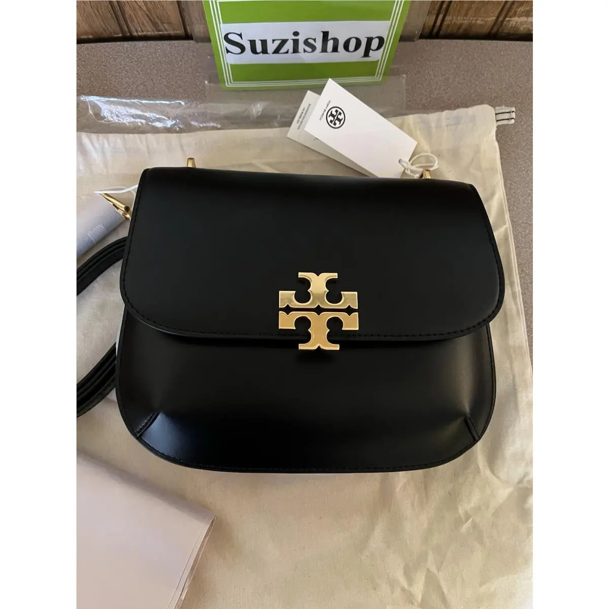 Small Eleanor Leather Crossbody Bag Black by Tory Burch