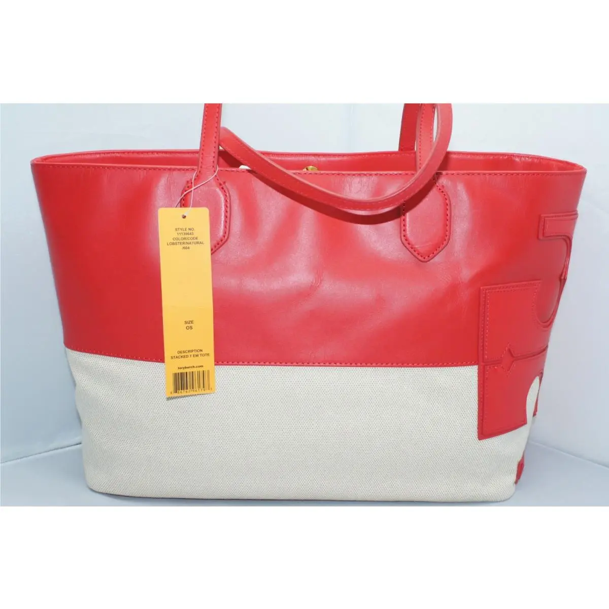 Tory Burch Women`s Tote Stacked T East West Bag Red Shoulder Handbag