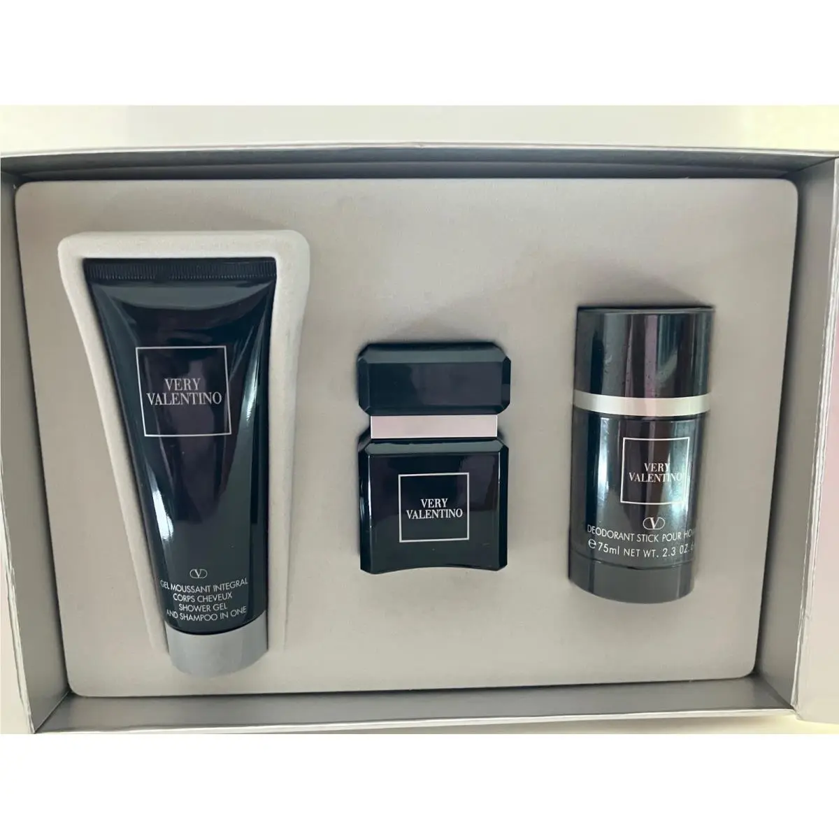 Very  3 Pcs 1.7 Edt Spray+2.3oz Deod.stick+ 3.3oz S/gel Shampoo Set by Valentino