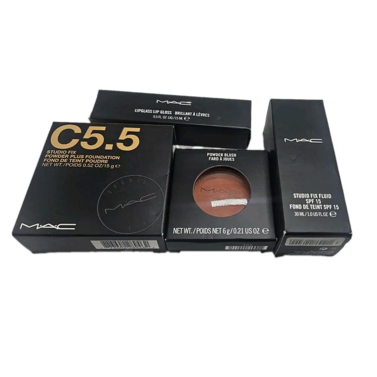 Mac Set Of 4 Cosmetics- Liquid Powder Foundation Blush Lip Gloss by MAC Cosmetics